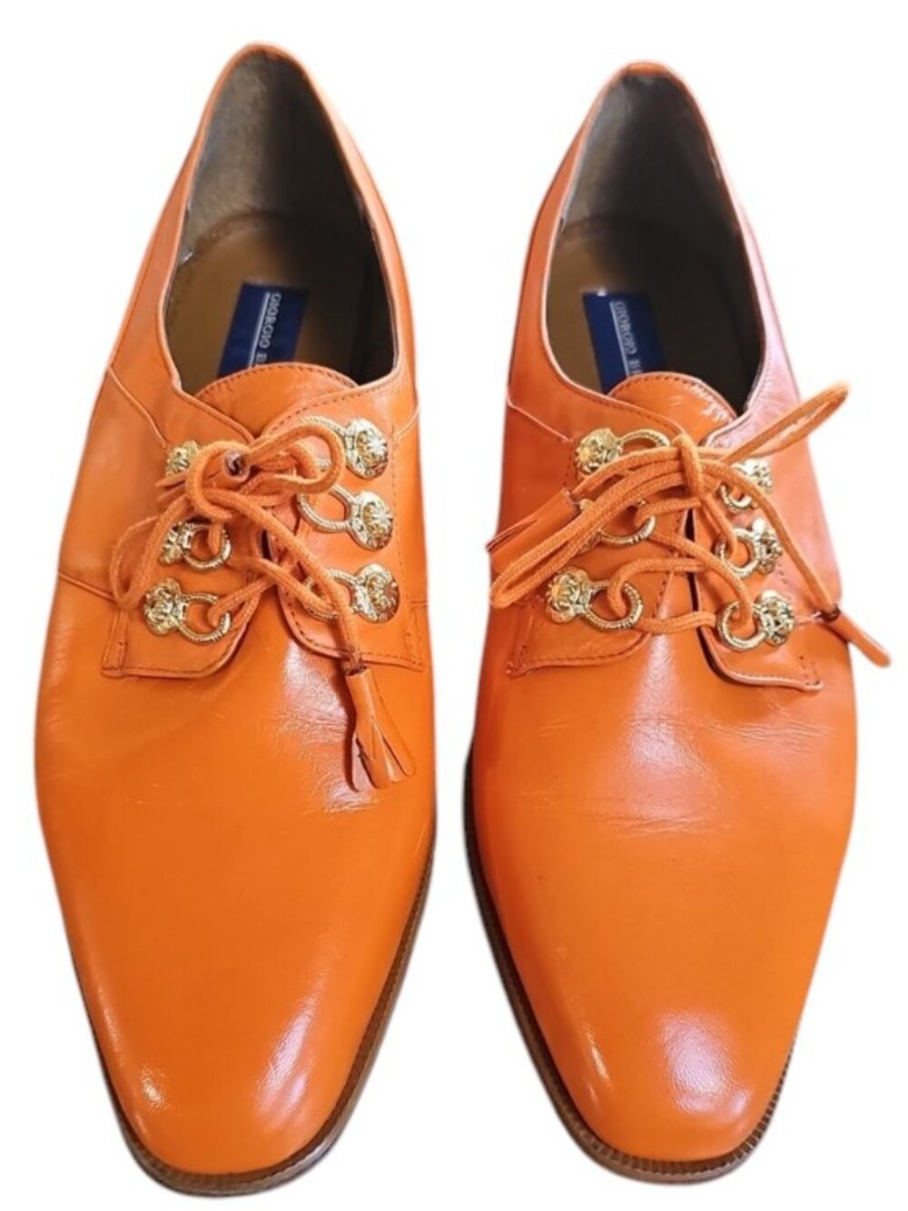 Giorgio Brutini Orange Leather Oxfords Gold Lion Eyelet Dress Shoes - Size 11M